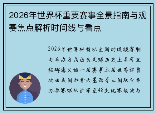 2026年世界杯重要赛事全景指南与观赛焦点解析时间线与看点